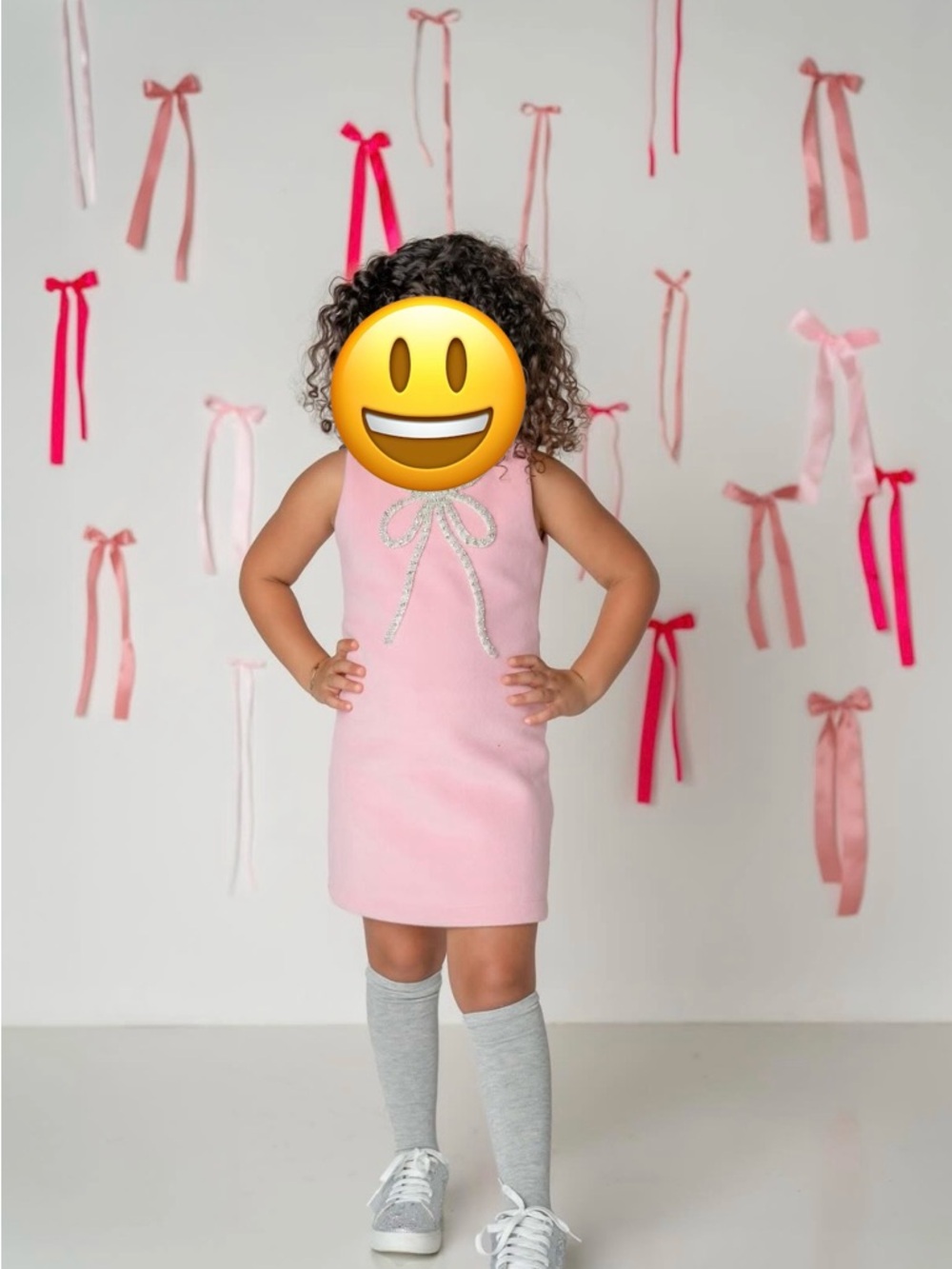 Girls Pink Bow rhinestone Applique Dress